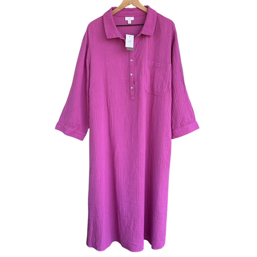J. Jill Wild Orchid Double Gauze Cotton Shirt Dress Size 3X New Cottagecore